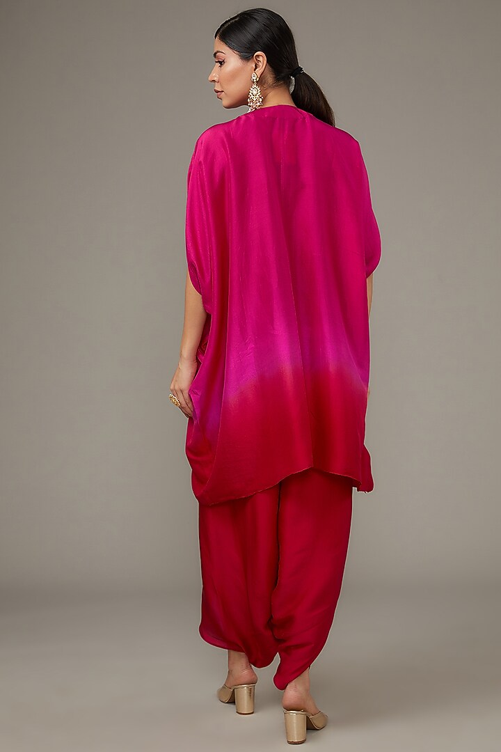 Red Chinese Dupion & Satin Hand Embroidered Kaftan Set by Ojasvini at Pernia's Pop Up Shop