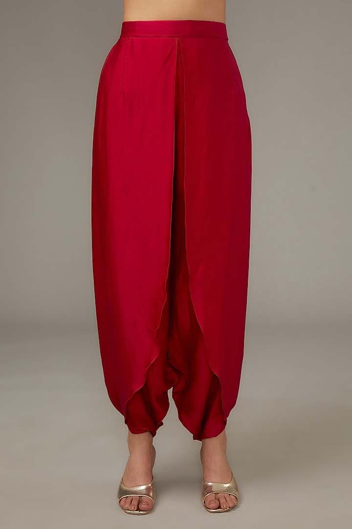 Red Chinese Dupion & Satin Hand Embroidered Kaftan Set by Ojasvini at Pernia's Pop Up Shop