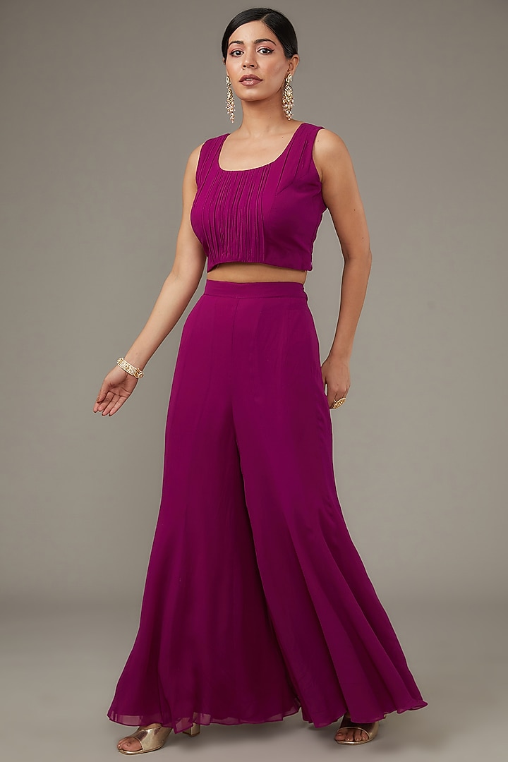 Purple Silk & Georgette Hand Embroidered Jacket Set by Ojasvini at Pernia's Pop Up Shop