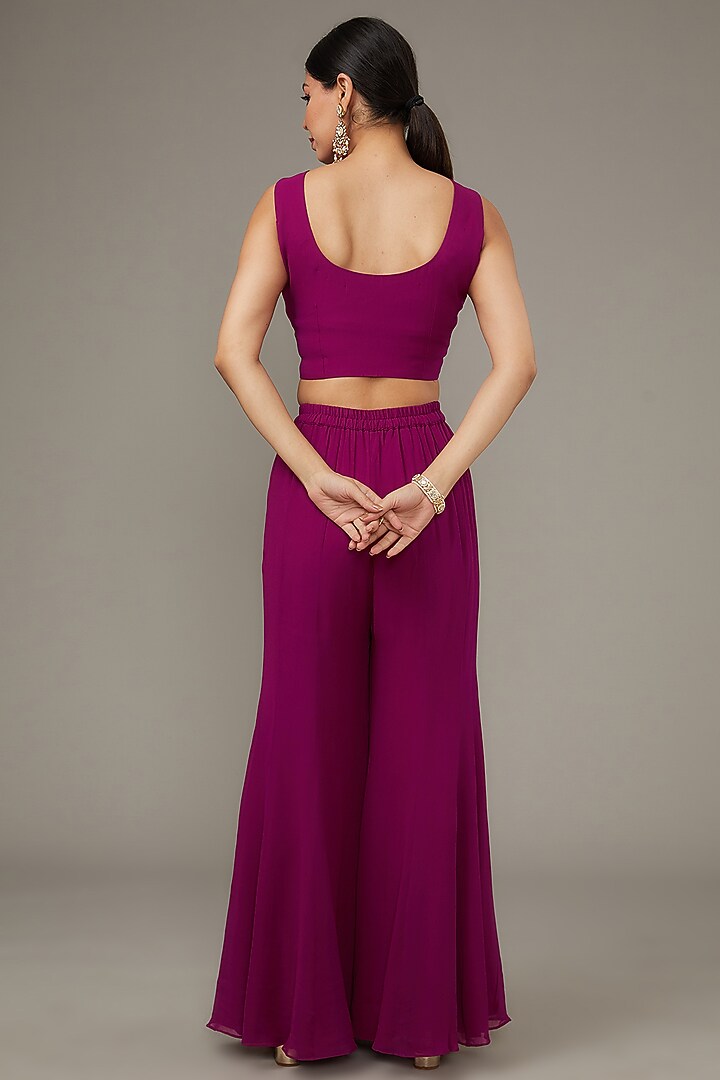 Purple Silk & Georgette Hand Embroidered Jacket Set by Ojasvini at Pernia's Pop Up Shop