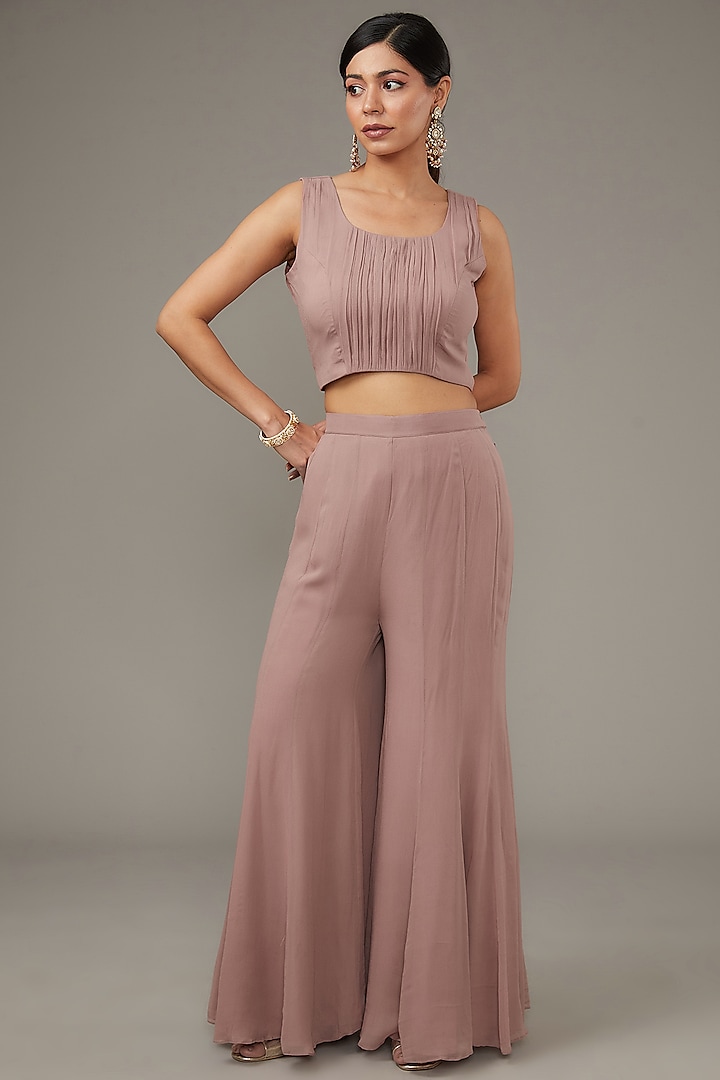 Blush Pink Silk & Georgette Hand Embroidered Jacket Set by Ojasvini at Pernia's Pop Up Shop