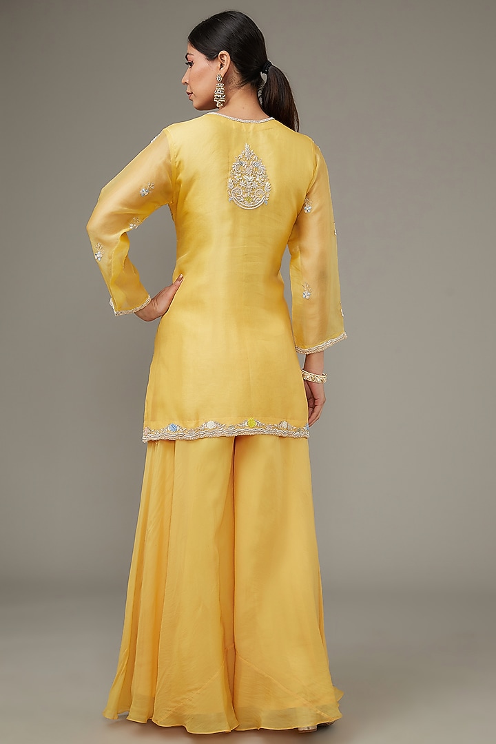 Soft Yellow Organza Wedding Sharara Set by Ojasvini at Pernia's Pop Up Shop