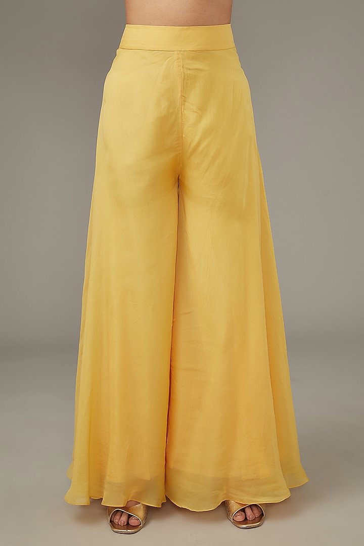 Soft Yellow Organza Wedding Sharara Set by Ojasvini at Pernia's Pop Up Shop