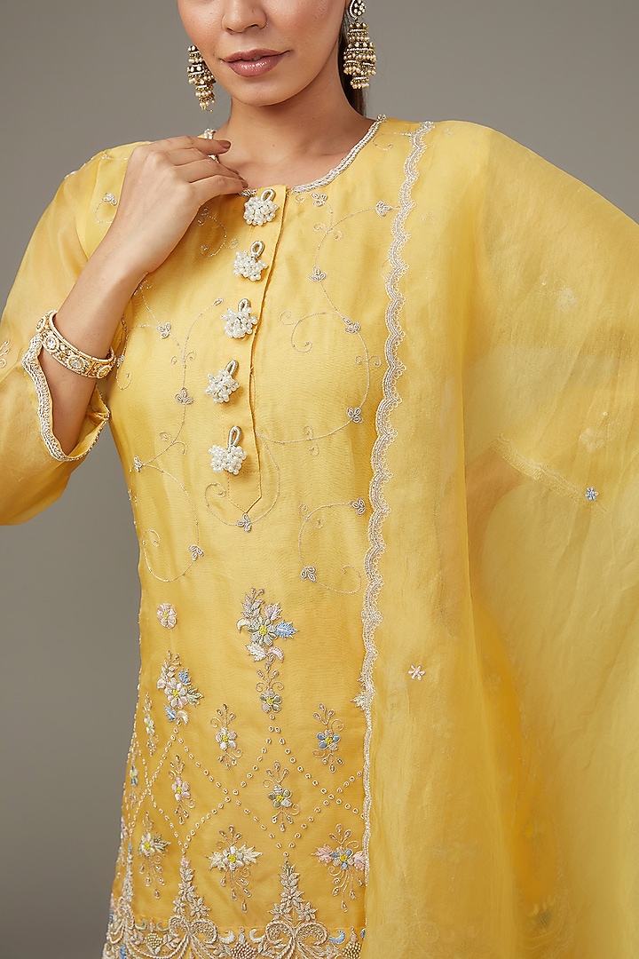 Soft Yellow Organza Wedding Sharara Set by Ojasvini at Pernia's Pop Up Shop