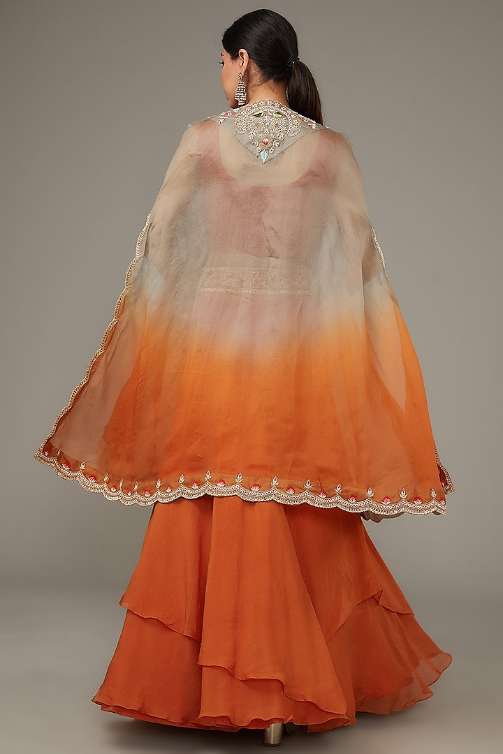 Orange Organza Embroidered Jacket Wedding Lehenga Set by Ojasvini at Pernia's Pop Up Shop