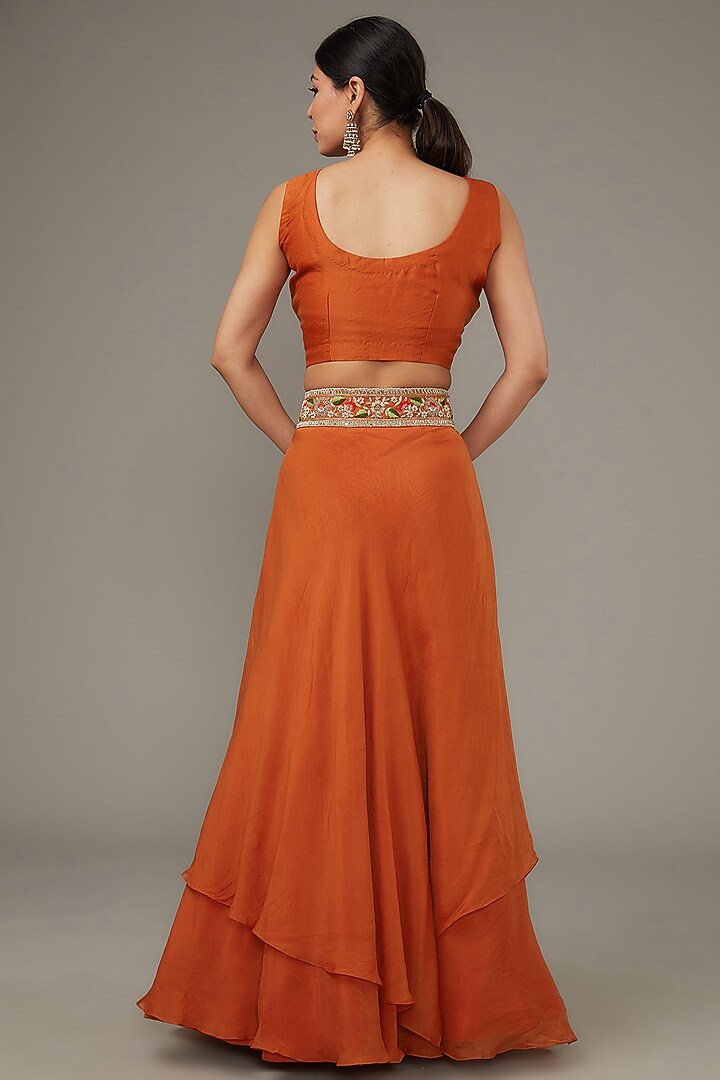 Orange Organza Embroidered Jacket Wedding Lehenga Set by Ojasvini at Pernia's Pop Up Shop