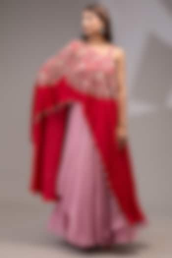 Pink Organza Layered Gown With Cape by Ojasvini