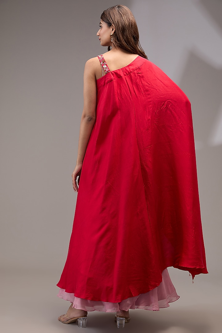 Pink Organza Layered Engagement Gown With Cape by Ojasvini at Pernia's Pop Up Shop