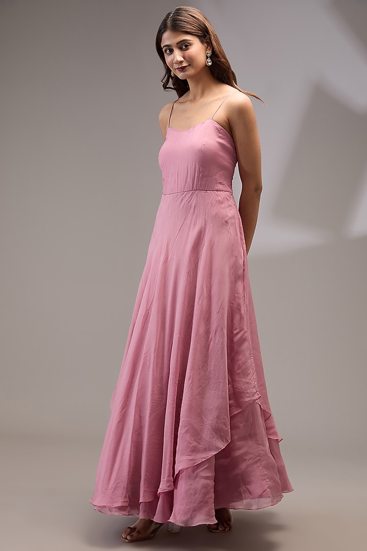 Pink Organza Layered Engagement Gown With Cape by Ojasvini at Pernia's Pop Up Shop