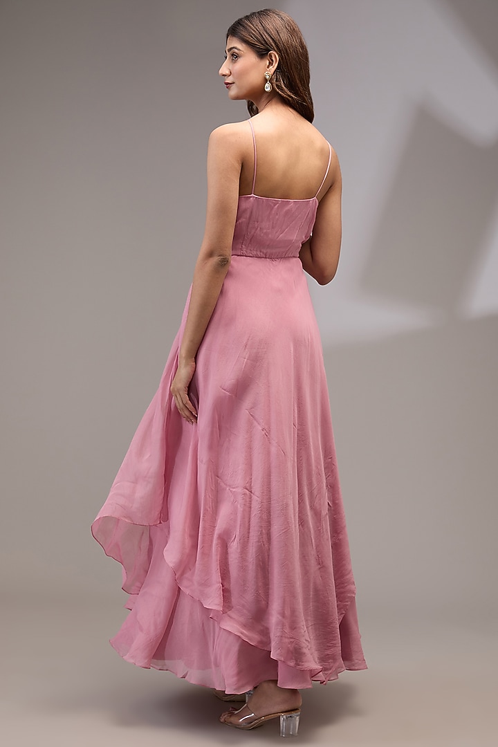 Pink Organza Layered Engagement Gown With Cape by Ojasvini at Pernia's Pop Up Shop