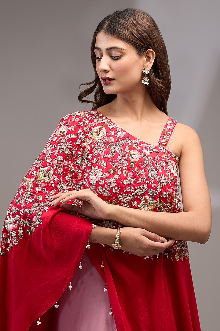 Pink Organza Layered Engagement Gown With Cape by Ojasvini at Pernia's Pop Up Shop
