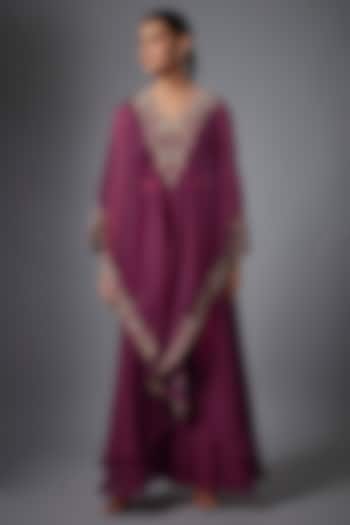 Purple Organza Hand Embroidered Cape Set by Ojasvini at Pernia's Pop Up Shop