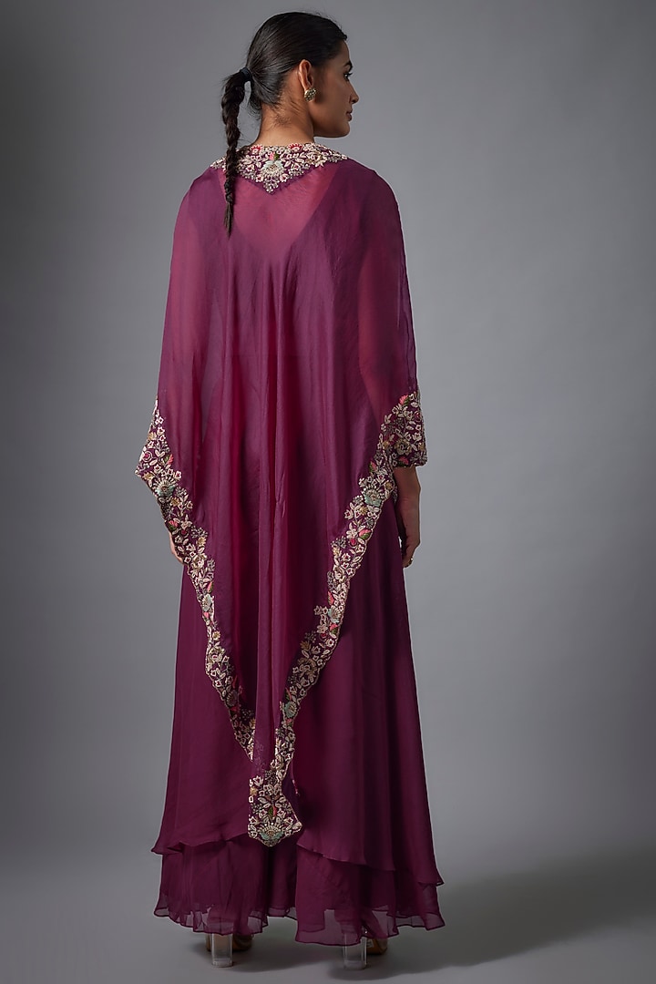 Purple Organza Hand Embroidered Cape Set by Ojasvini at Pernia's Pop Up Shop