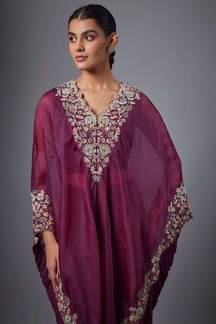 Purple Organza Hand Embroidered Cape Set by Ojasvini at Pernia's Pop Up Shop