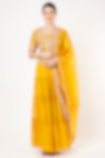 Mustard Georgette Wedding Lehenga Set by Ojasvini at Pernia's Pop Up Shop