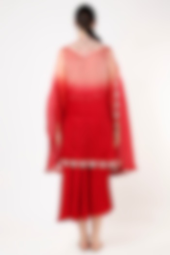 Red Silk Anarkali With Ombre Cape by Ojasvini at Pernia's Pop Up Shop