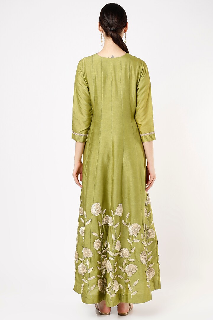 Green Silk Gota Embroidered Wedding Anarkali Set by Ojasvini at Pernia's Pop Up Shop