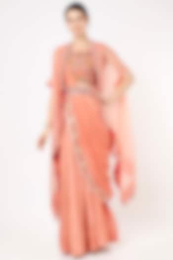 Peach Silk Draped Wedding Lehenga Set by Ojasvini at Pernia's Pop Up Shop