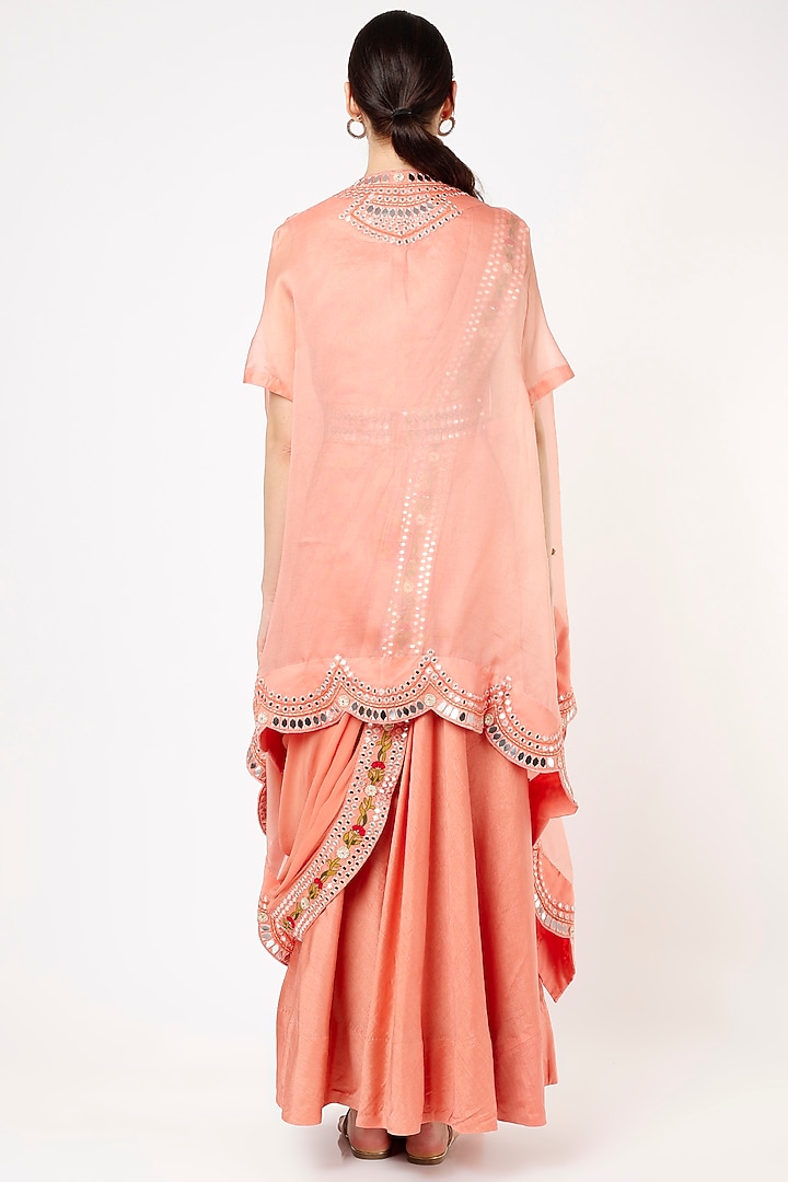 Peach Silk Draped Wedding Lehenga Set by Ojasvini at Pernia's Pop Up Shop