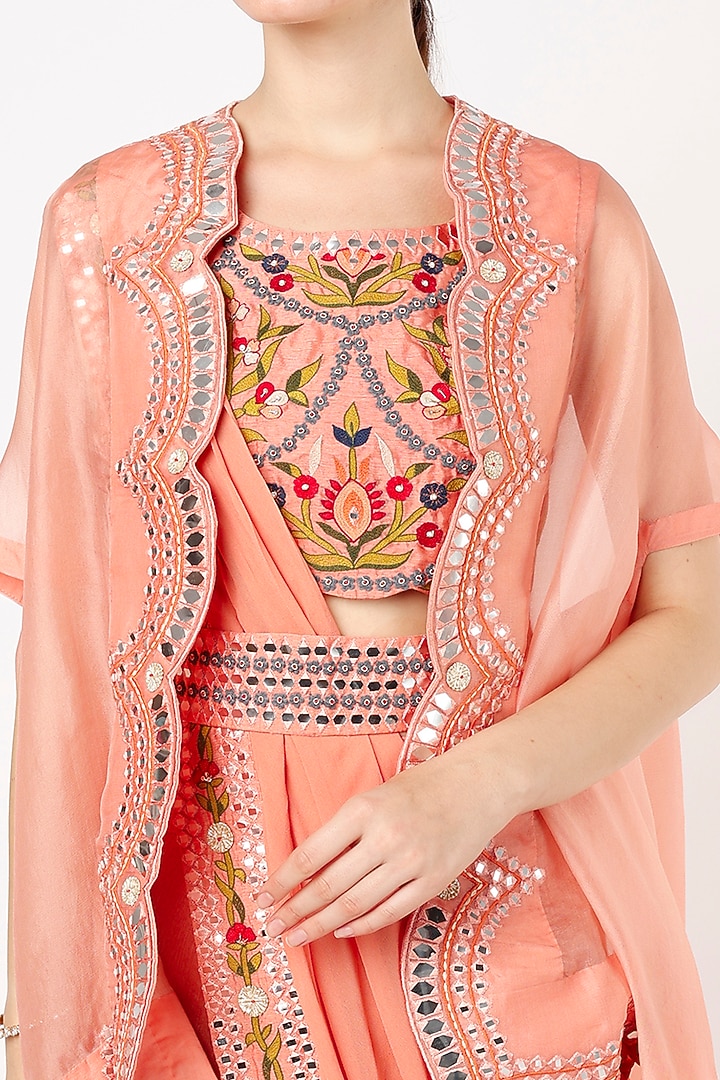 Peach Silk Draped Wedding Lehenga Set by Ojasvini at Pernia's Pop Up Shop
