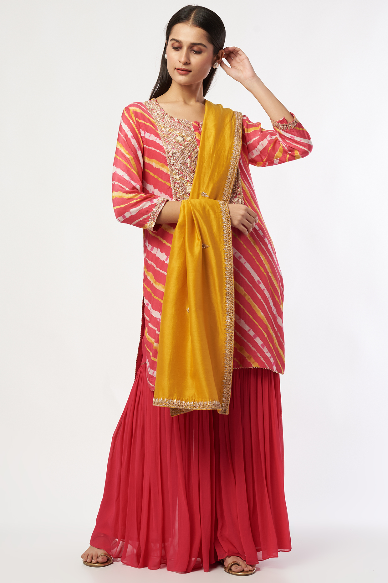 Festive Pink Silk Chanderi & Georgette Net Party Wear Sharara Set by Ojasvini at Pernia's Pop Up Shop