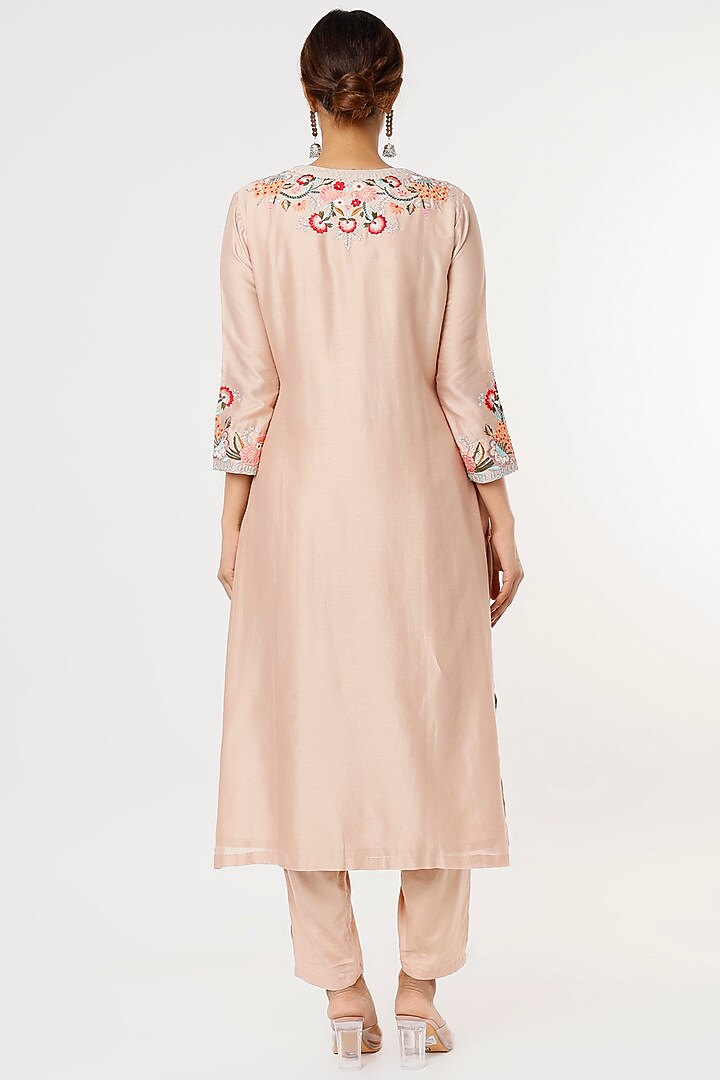 Old Rose Embroidered Kurta Set by Ojasvini at Pernia's Pop Up Shop