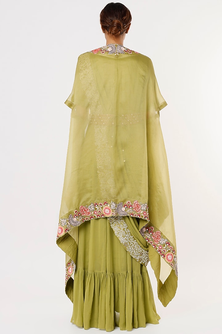 Mehendi Green Georgette Wedding Gown Saree by Ojasvini at Pernia's Pop Up Shop