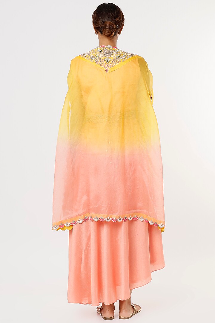 Peach Embroidered Cape Set by Ojasvini at Pernia's Pop Up Shop
