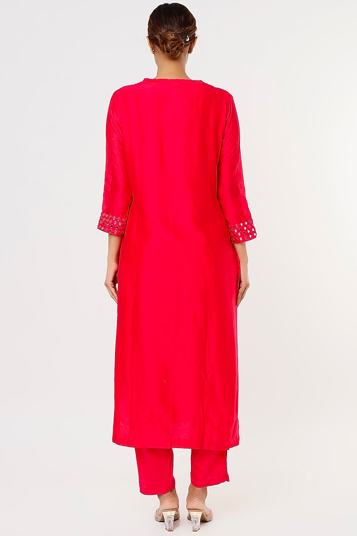 Cherry Red Embroidered Kurta Set by Ojasvini at Pernia's Pop Up Shop