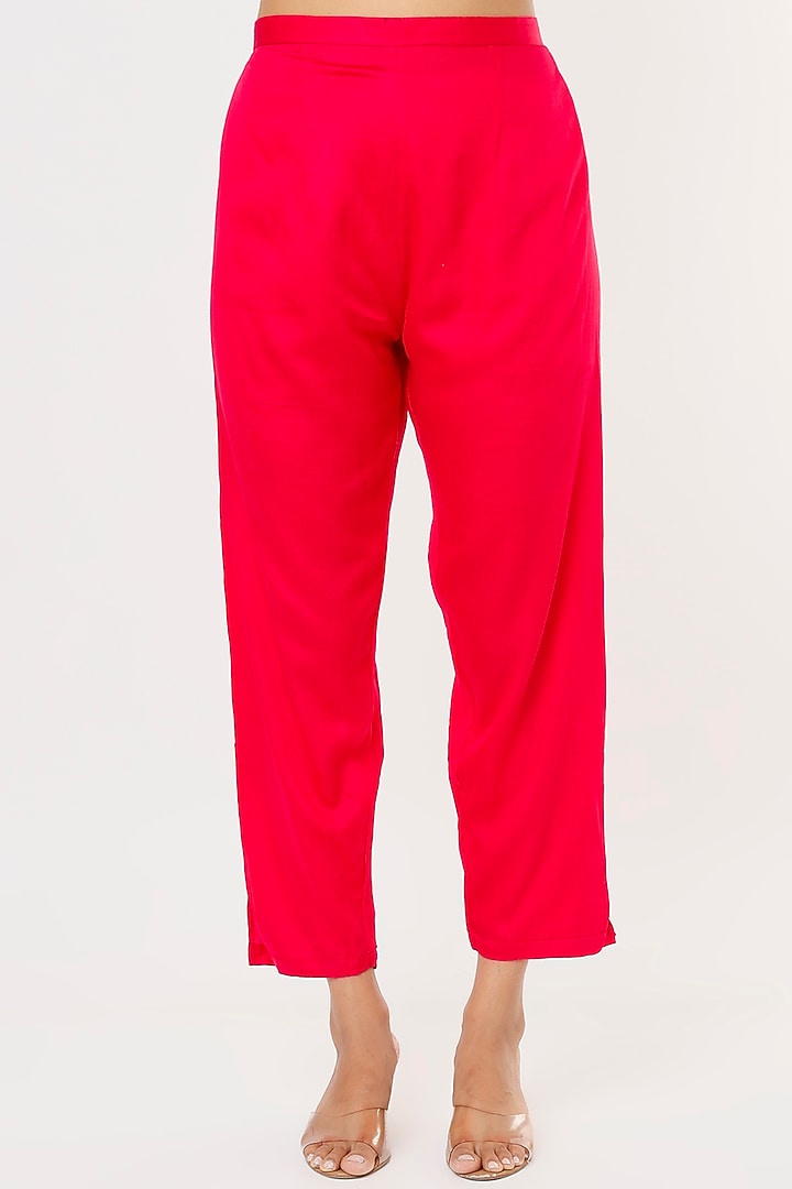 Cherry Red Embroidered Kurta Set by Ojasvini at Pernia's Pop Up Shop
