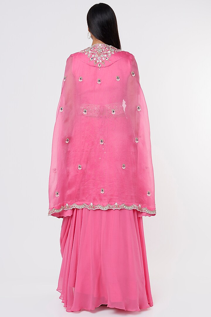 Pink Organza & Georgette Embellished Jacket Wedding Lehenga Set by Ojasvini at Pernia's Pop Up Shop