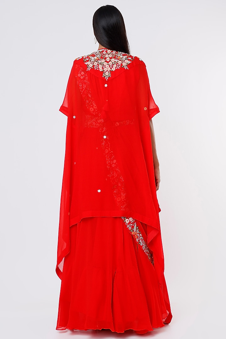 Red Georgette Jacket Wedding Lehenga Set
by Ojasvini at Pernia's Pop Up Shop