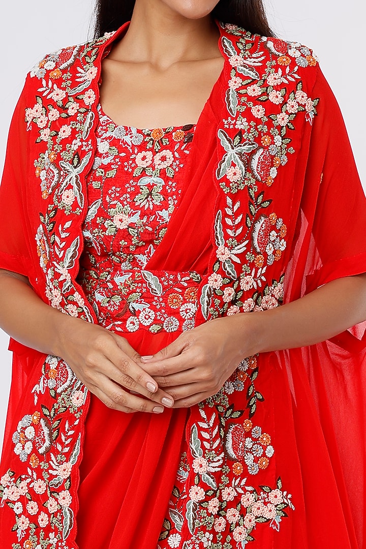 Red Georgette Jacket Wedding Lehenga Set
by Ojasvini at Pernia's Pop Up Shop