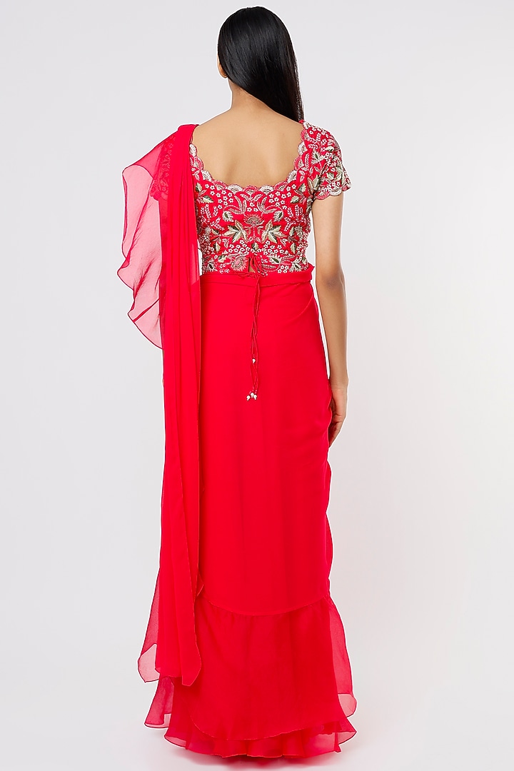 Red Organza Wedding Saree Set by Ojasvini at Pernia's Pop Up Shop