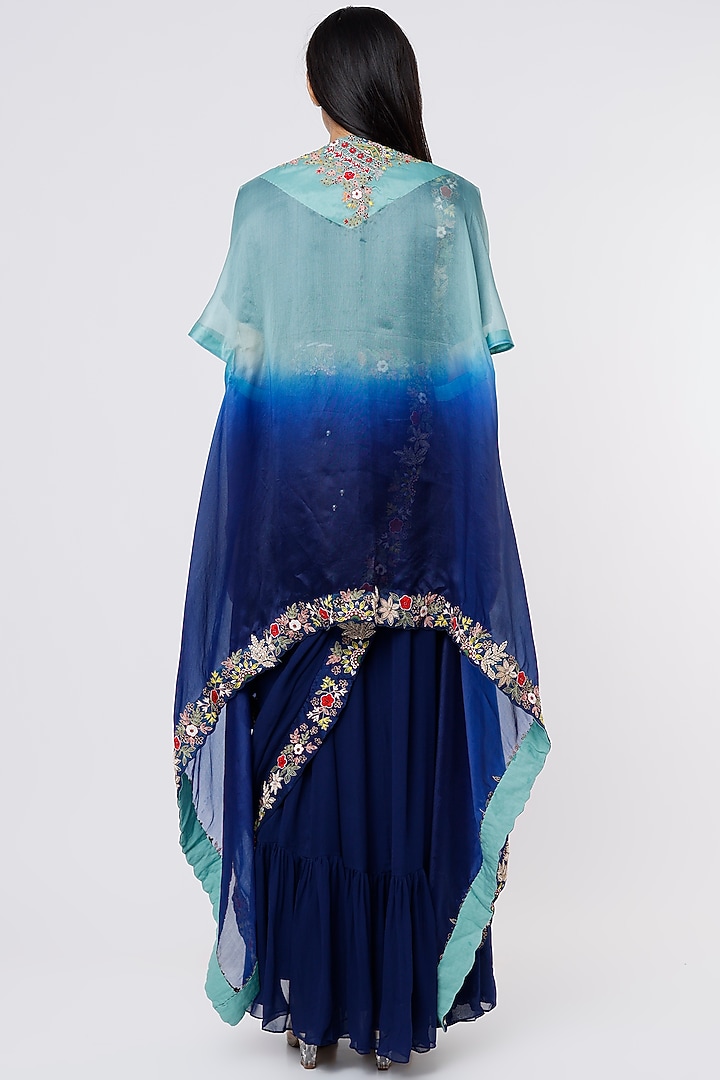 Navy Blue Embroidered Wedding Gown Saree by Ojasvini at Pernia's Pop Up Shop