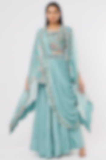 Teal Blue Silk Wedding Lehenga Set by Ojasvini at Pernia's Pop Up Shop