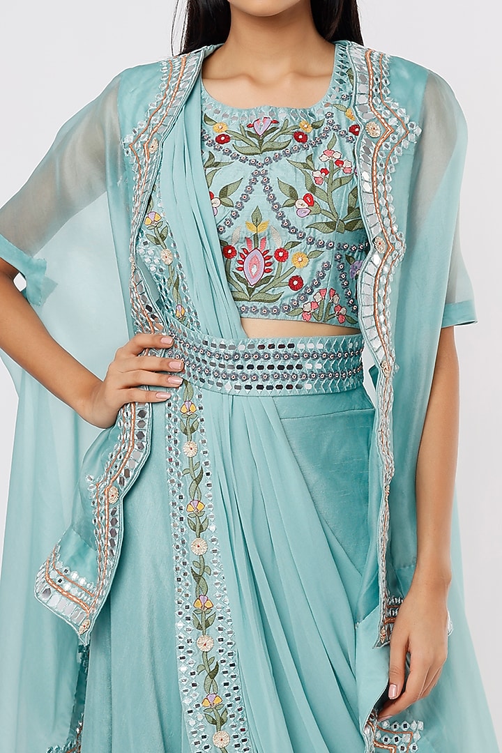 Teal Blue Silk Wedding Lehenga Set by Ojasvini at Pernia's Pop Up Shop