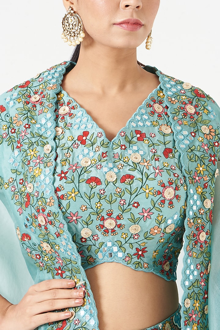 Sky Blue Organza Cape Set by Ojasvini at Pernia's Pop Up Shop