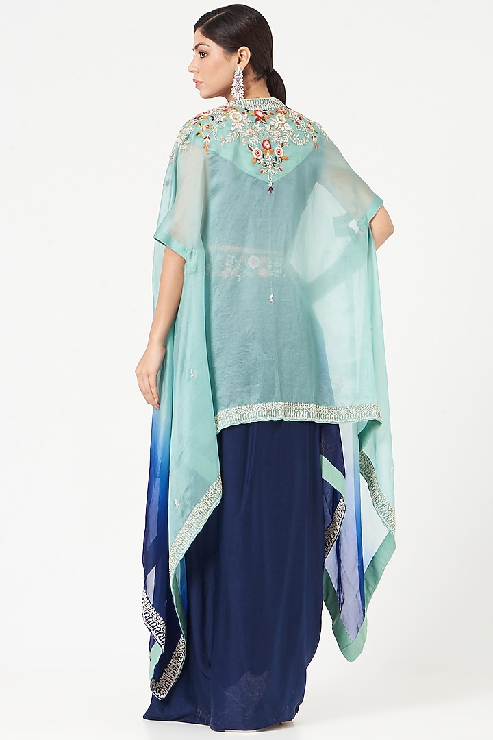 Midnight Blue Embroidered Cape Set by Ojasvini at Pernia's Pop Up Shop