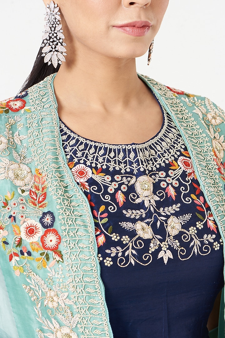 Midnight Blue Embroidered Cape Set by Ojasvini at Pernia's Pop Up Shop