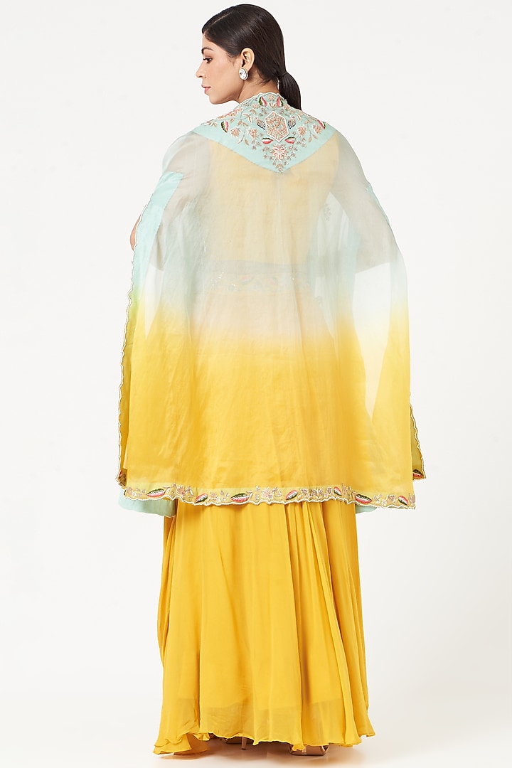 Yellow Ombre Embroidered Cape Set by Ojasvini at Pernia's Pop Up Shop