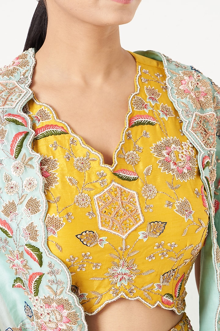 Yellow Ombre Embroidered Cape Set by Ojasvini at Pernia's Pop Up Shop
