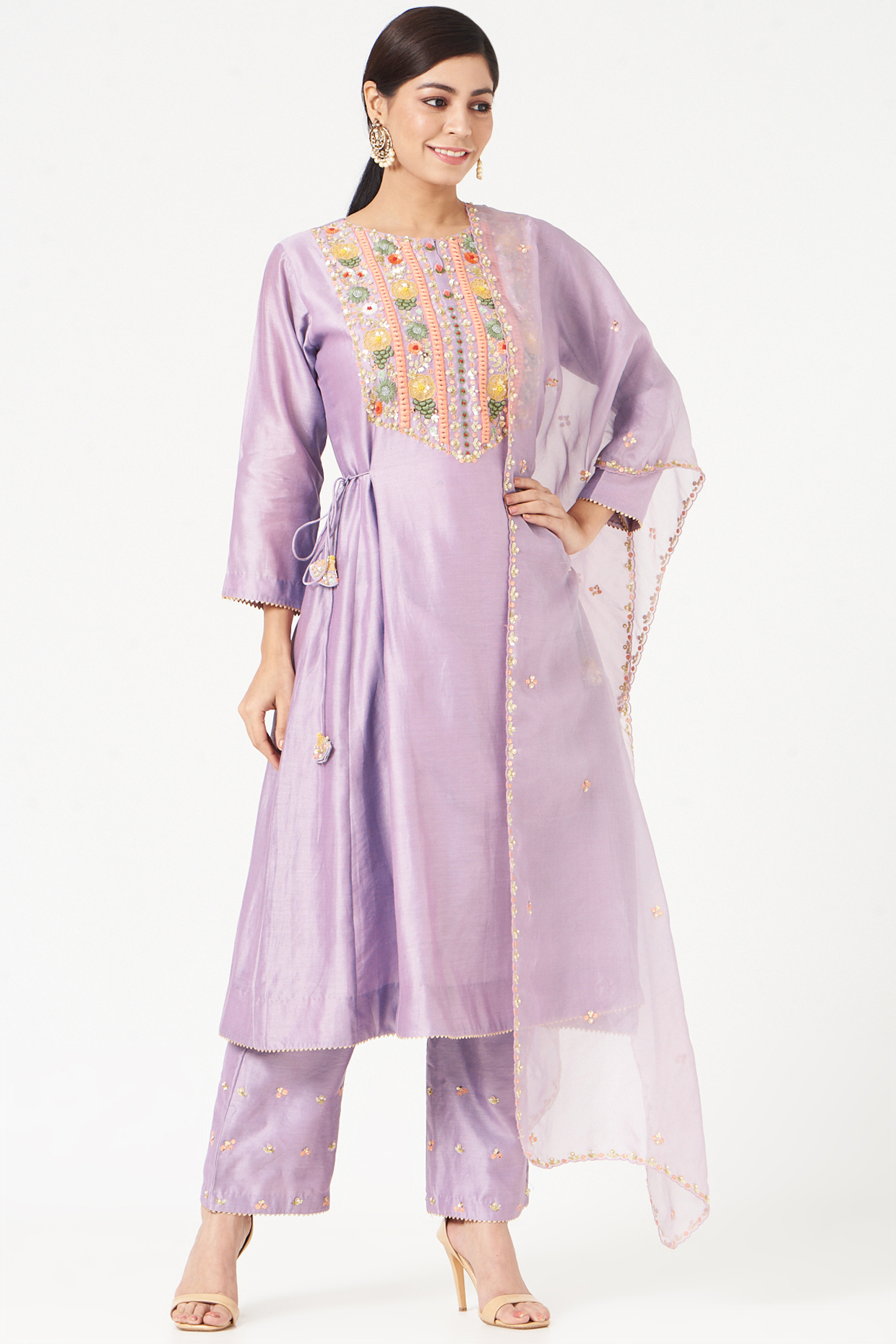 Mauve Embroidered Kurta Set by Ojasvini at Pernia's Pop Up Shop