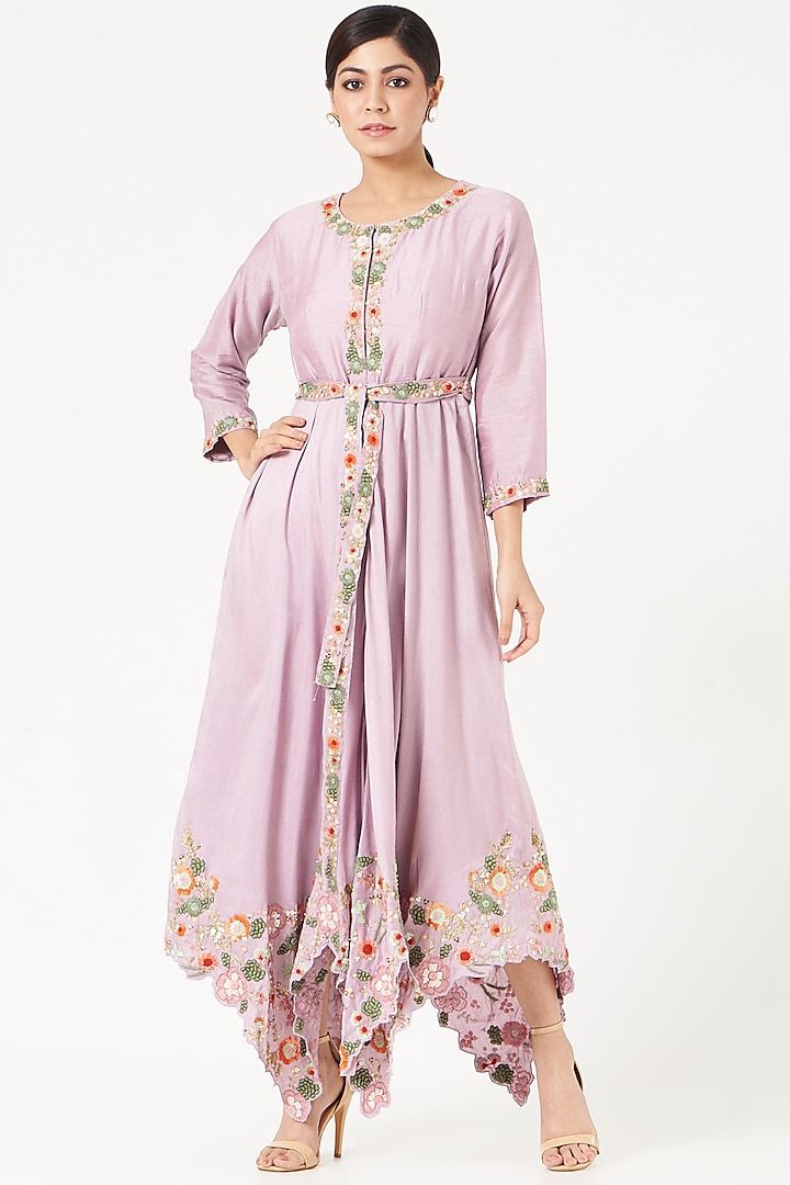 Lilac Silk Tunic With Belt by Ojasvini