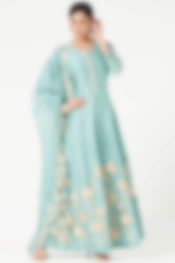 Sky Blue Embroidered Wedding Anarkali Set by Ojasvini at Pernia's Pop Up Shop
