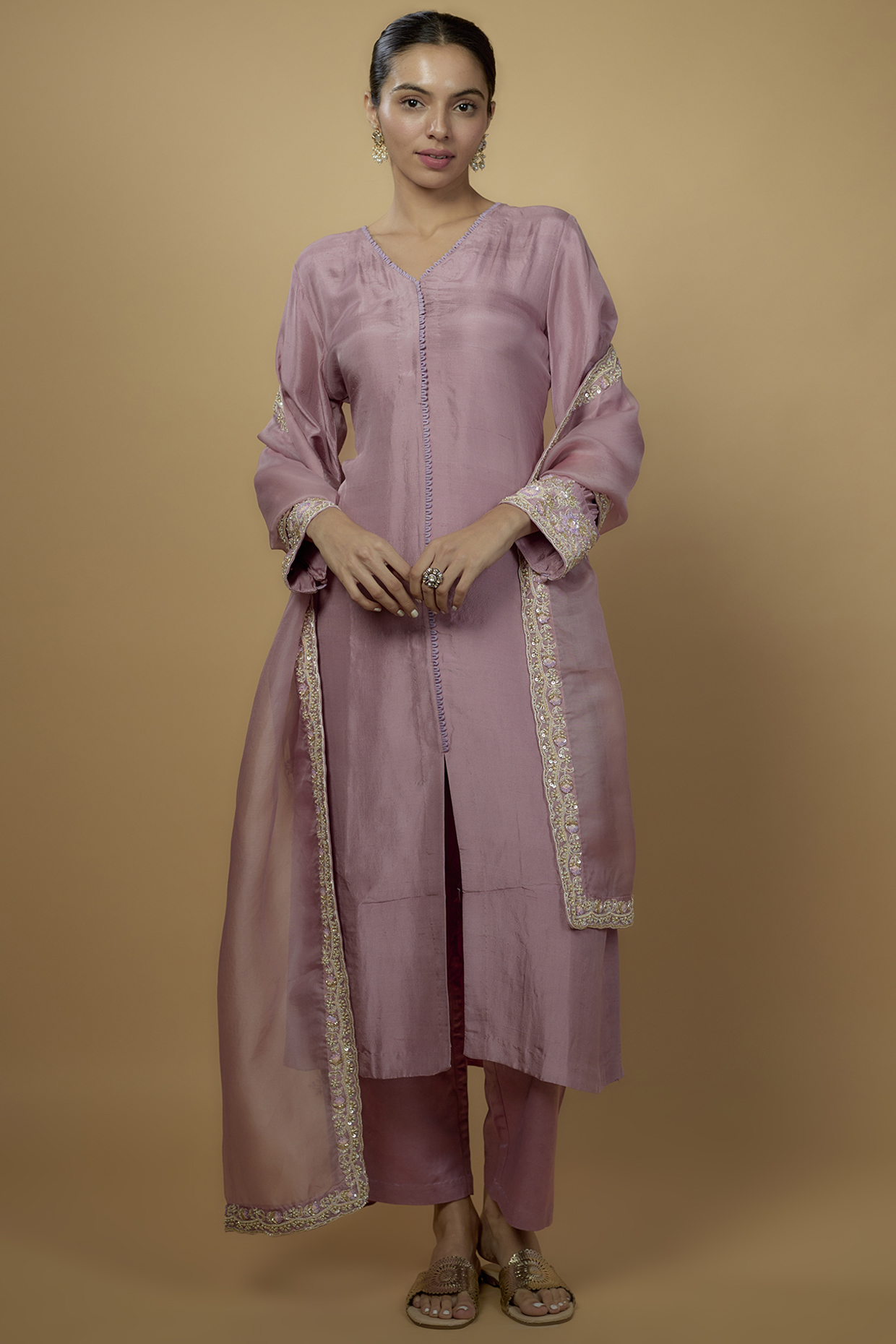 Rose Pink Dupion Kurta Set by Ojasvini at Pernia's Pop Up Shop