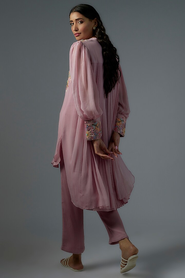 Pink Chiffon Embroidered Co-Ord Set by Ojasvini at Pernia's Pop Up Shop