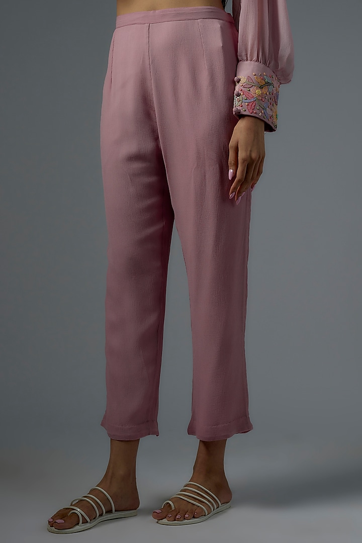 Pink Chiffon Embroidered Co-Ord Set by Ojasvini at Pernia's Pop Up Shop