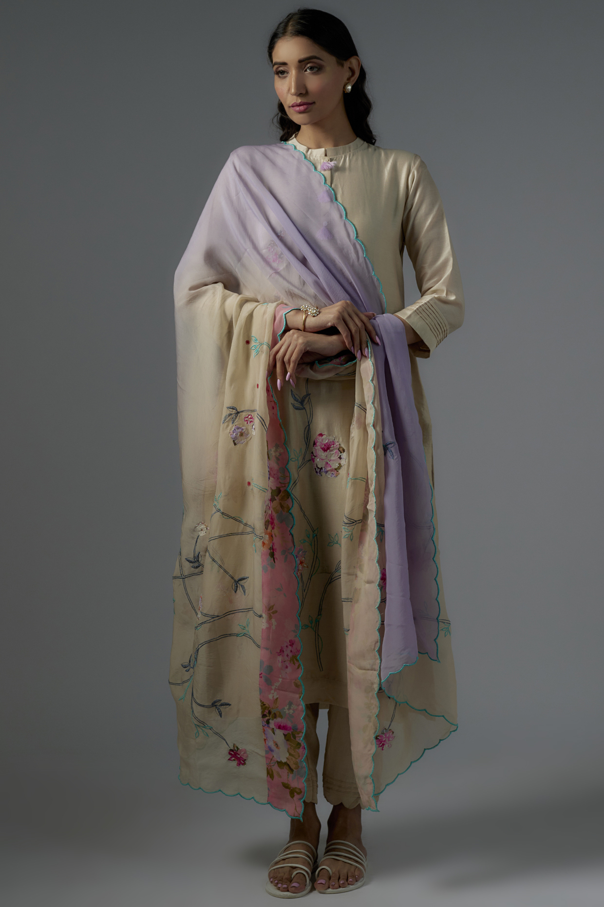 Multi-Colored Viscose Organza Kurta Set by Ojasvini at Pernia's Pop Up Shop