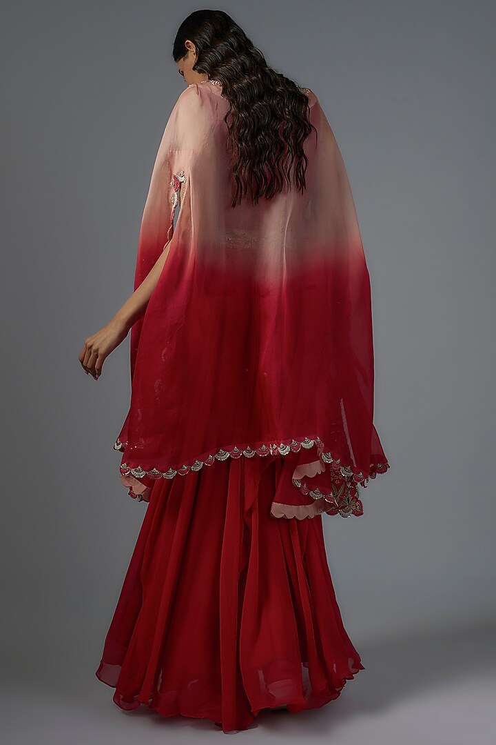 Red Organza & Georgette Engagement Gown with Cape by Ojasvini at Pernia's Pop Up Shop